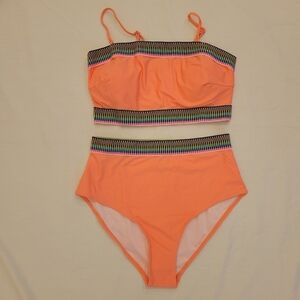 Herseas Colorblock Trim 2 Piece High Waisted Swimsuit size medium